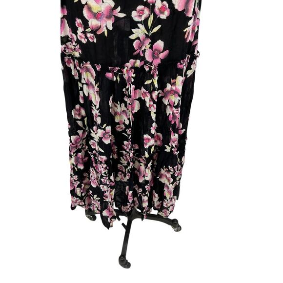 Free People Garden Party Maxi Dress Black Pink Floral Print Smocked Size XS - Picture 5 of 14
